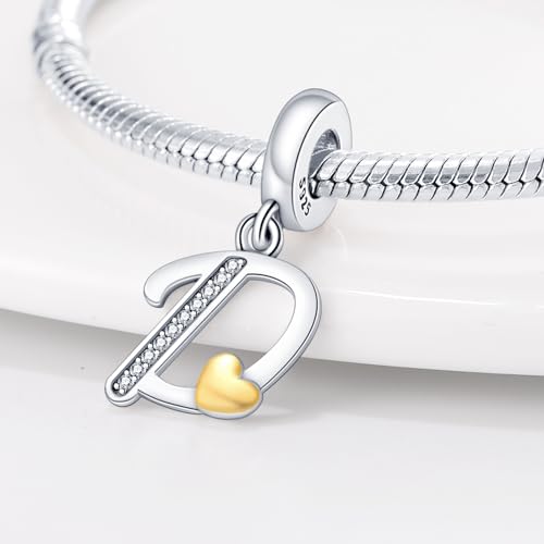 HappyStar Sterling Silver Letter Charms for Bracelets Alphabet Initial Dangle Charms Bead fit Pandora Bracelets Jewelry Gifts for Women - color: Letter charms D