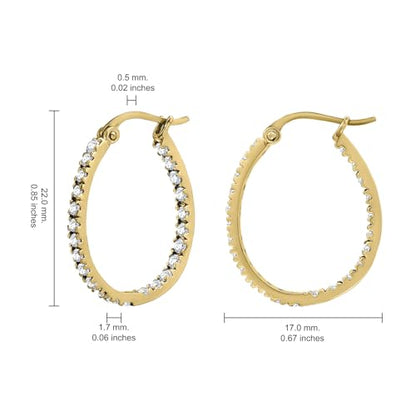Hoops & Loops 925 Sterling Silver Cubic Zirconia Inside Out Oval Hoop Earrings for Women, 20mm 25mm 30mm - color: 20mm-Yellow Gold