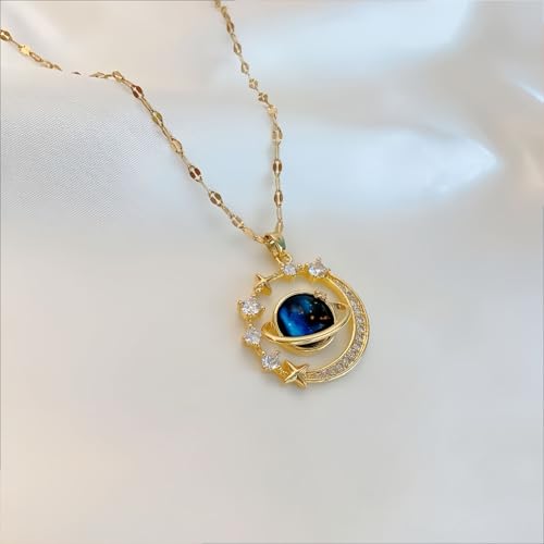 Gold Moon Star Pendant Necklace, Celestial Design with Gemstone, Great Jewelry for Women Daily Wear