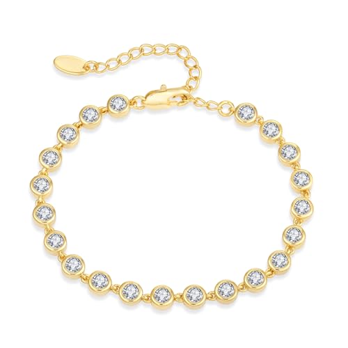 Bracelet for Women, Gold Plated 5A Cubic Zirconia Bracelets Adjustable Teardrop Square Triplet April Birthstone Jewelry - color: Round-gold plated