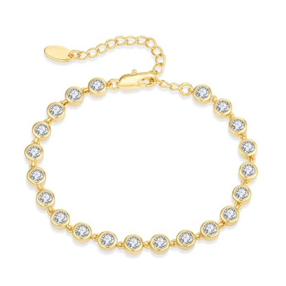 Bracelet for Women, Gold Plated 5A Cubic Zirconia Bracelets Adjustable Teardrop Square Triplet April Birthstone Jewelry - color: Round-gold plated