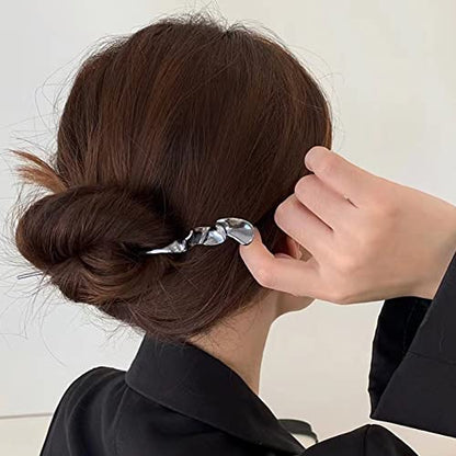 2Pcs Chinese Hair Sticks for Women, Silver Black Metal Bun Hairpin, 2Pcs | Chinese hair chopsticks for women, silver hair stick,metal hairpin, bun hairstyle headwear