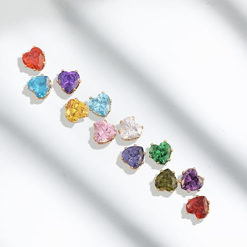 8mm Heart-Cut Birthstone Stud Earrings for Women – 18K Gold Plated Hypoallergenic Cubic Zirconia Earrings, Nickel Free, 12 Months Colors, Everyday Jewelry, Gift for Her, Bridal, Birthday, Christmas - color: 09 Sept Tanzanite
