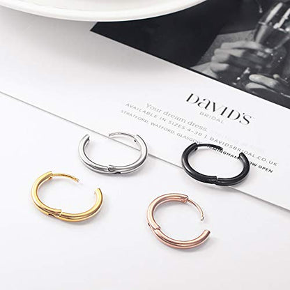 316L Surgical Stainless Steel Huggie Hoop Earrings 6mm 8mm 10mm 11mm 12mm 14mm Hypoallergenic Earrings Hoop Cartilage Helix Lobes Hinged Sleeper Earrings For Men Women - style: B04: 8mm Rose Gold(THK 2.0mm)