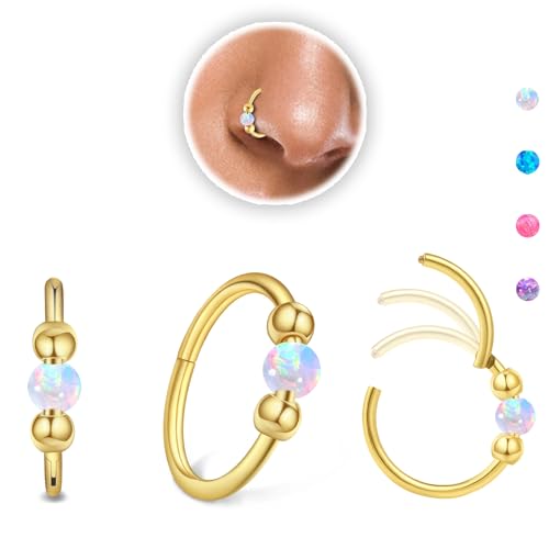Thiswhyimbeauty 2PCS 18g Opal Nose Rings for Women Nose Hoops 8mm/10mm Hypoallergenic 316L Surgical Steel Nose Rings Piercing Jewelry Can Be Used as a Nose Ring, Septum Ring, and Cartilage Earring - color: A-Gold White opal