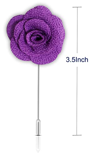 12 Pcs Flower Lapel Pins, Handmade Camellia Flower Boutonniere for Men Women Suit Wedding Party - color: 12x purple-pins