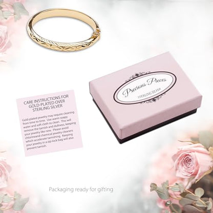 Precious Pieces Personalized 14K Gold-Plated Baby Bangle Bracelet Gift for Infant, Toddler, Kids, Teens or Women Bracelet, Custom Jewelry with Engraved Name - style: Etched (Adult Large 7.5 inch)