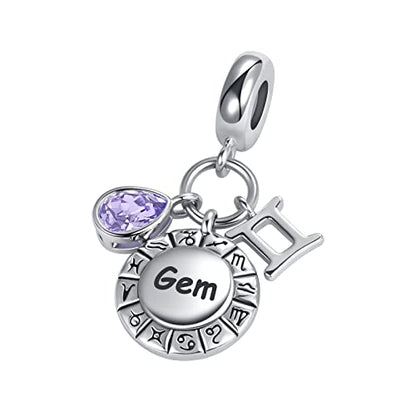Teardrop Birthstone Birthday Constellation Charm for Women Pandora Bracelets Horoscope Zodiac Sign Anniversary Dangle Bead for Mom Sister Grandma - style: Gemini(5.21-6.21)