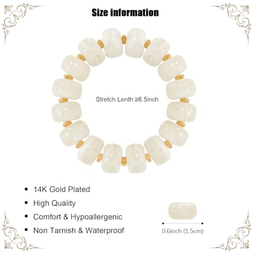 VIBILIA Chunky Beaded Bracelet for Women Multicolor Big Resin Acrylic Bead Elastic Stretch Bracelet, Trendy Statement Bracelets Boho Summer Beach Vacation Charm Jewelry - color: Round-White