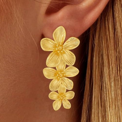 14K Gold Plated Heart Earrings for Women, Heart/Flower/Bow/Pearl Earrings Drop Stud Huggie Hoop Earring Hypoallergenic Earrings Christmas Earrings Festival Party Jewelry Gifts for Women - color: A-Gold Flower