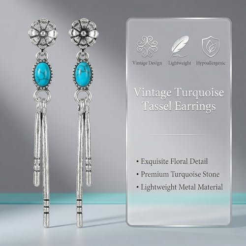Turquoise Earrings for Women,Small Dangle Earrings,Boho Turquoise Earring with Teardrop Dangle Western Accessories - color: Silver Drop