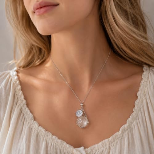 MIXJOY Black Obsidian Crystal Necklace for Women, Sun and Moon Celestial Pendant Protection Gift for Halloween Christmas - style: Clear Quartz Small