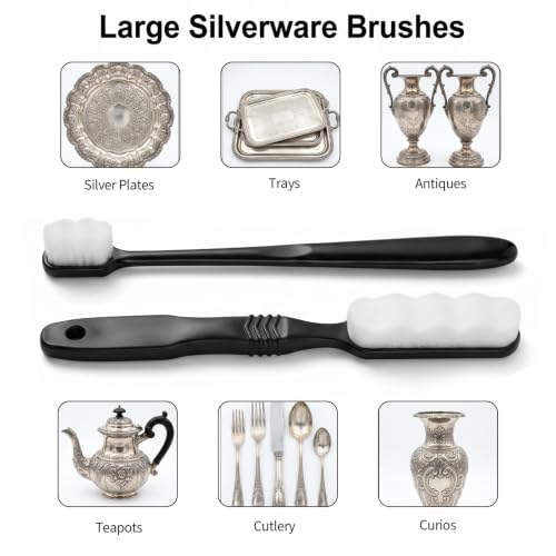 4PCS Silver Cleaning Kit with 2PCS Jewelry Cleaning Brushes | Silver Polishing Gloves for Antique Jewelry Silverware Cutlery Plateware Gold Diamond Platinum Gemstone Coin Tarnish Remving