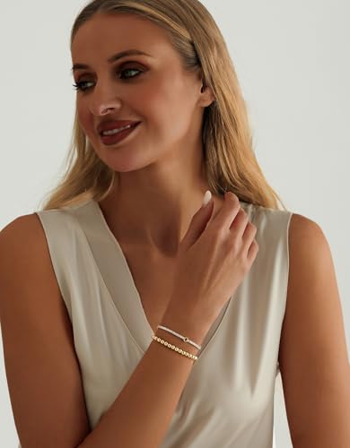 14K Gold Plated Bracelets for Women Dainty Tennis Initial Bracelet Trendy Beaded Stackable Charm Bracelets Layered Waterproof Bracelet Dainty Bracelet for Women Jewelry Gifts - style: O