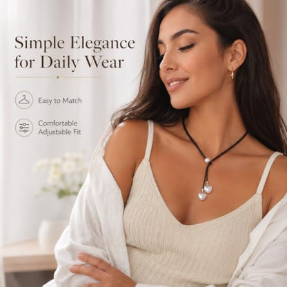 A Bohemian Style Heart Faux Pearl Leather Cord Necklace Y Drop Necklace Black Leather Wrap Choker Necklace Gothic Tie Up Necklace Chain Jewelry for Women