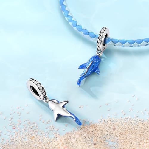 Hapour 925 Sterling Silver Charms for Bracelet Necklace Dangle Pendant Bead | Whale Shark Charm, Glow in the Dark, Matryoshka Russian Doll Baking European Jewelry Charm, 14k Gold Plated - style: Blue Glowing Whale Shark
