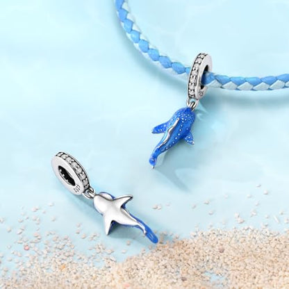 Hapour 925 Sterling Silver Charms for Bracelet Necklace Dangle Pendant Bead | Whale Shark Charm, Glow in the Dark, Matryoshka Russian Doll Baking European Jewelry Charm, 14k Gold Plated - style: Blue Glowing Whale Shark