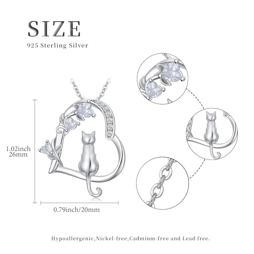 Heart Animal Necklace 925 Sterling Silver Cute Animal Pendant Jewelry Birthday Gifts for Women Girlfriend Mom Animal Lovers - style: 1-4 Silver Cat