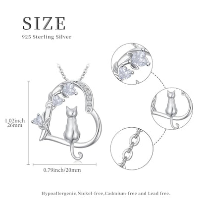 Heart Animal Necklace 925 Sterling Silver Cute Animal Pendant Jewelry Birthday Gifts for Women Girlfriend Mom Animal Lovers - style: 1-4 Silver Cat
