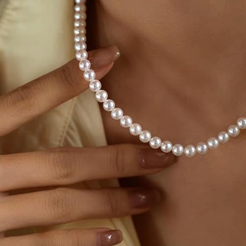 LULII Pearl Necklaces for Women 14K Gold Plated Dainty Layered Single Pearl Necklace Simple Daisy Pearls Choker Cute Gold Necklace Stack Jewelry Sets for Women Trendy Gifts - color: Pearl Necklace and Earring Set