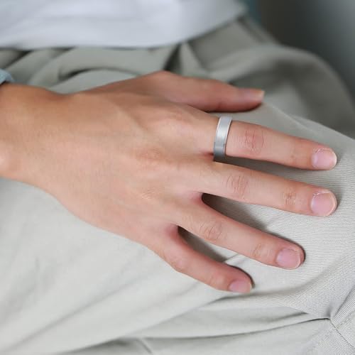 Stainless Steel Wedding Band Ring For Men Women | Sandblasted matte finish, 4mm/6mm/8mm widths, steel/black/gold-tone colors, everyday wear, wedding - color: Smooth-6mm-Silver