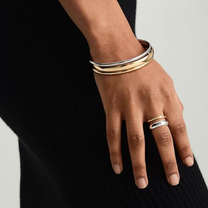 NOKMIT Two-Tone Chunky Stackable Rings for Women, 14K Gold & Silver Plated Mixed Metal Statement Thumb Bands, Classic High Polish Non Tarnish Comfort Fit Size 6-10