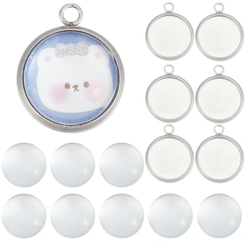 SUNNYCLUE 1 Box 120Pcs Bezel Tray Blanks Pendant Tray Kit Stainless Steel Pendant Bezels Round Clear Cabochon Domes Set for Jewelry Making Charms DIY Craft Photo Findings - color: Round Stainless Steel Cabochon Settings