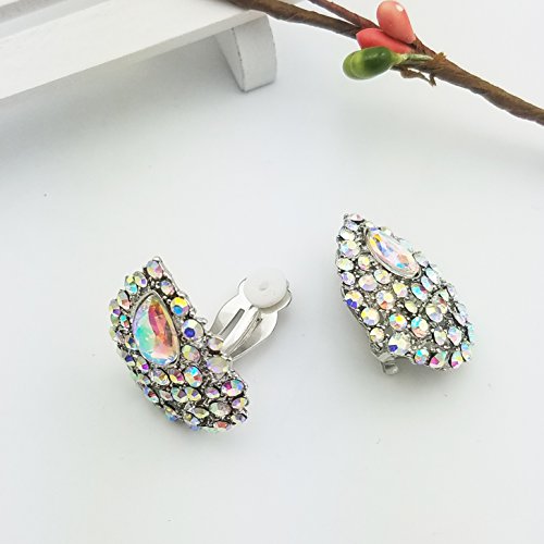 SELOVO Rhinestone Teardrop Big Stud Earrings Clip On Earrings - color: clear AB