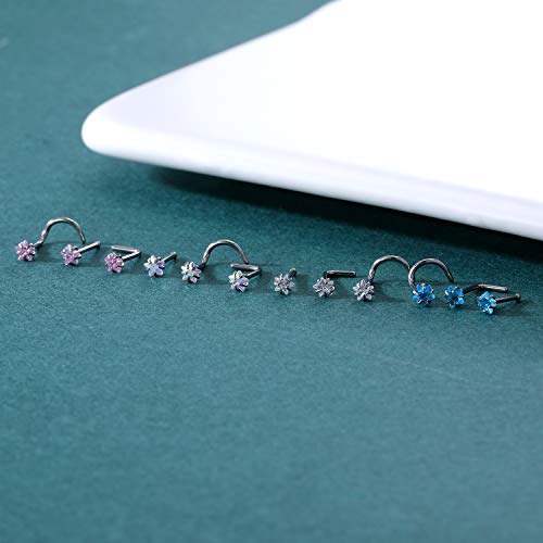 ZS 20G Nose Stud Rings Set, Stainless Steel CZ Nose Piercing Jewelry | Hypoallergenic Nose Bone Rings, L Shaped & Screw Nose Studs, 3mm CZ Stone Nostril Jewelry for Women Men - color: 12pcs L Shaped Style