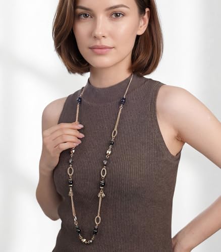 Long Gold Boho Necklaces for Women Beaded Statement Chain Long Necklace Gold Costume Jewelry Birthday Gifts for Her - color: Black