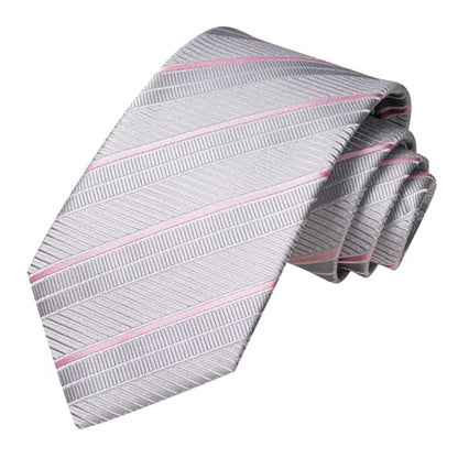Dubulle Mens Paisley Striped Tie Woven Necktie for Men and Handkerchief Cufflinks Set Wedding Formal Business - color: B Grey Pink