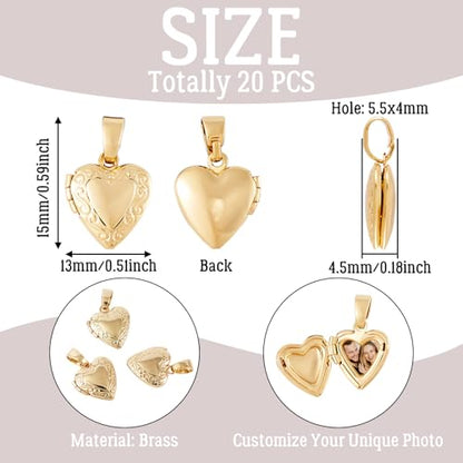 Beadthoven 10pcs Gold Plated Brass Heart Locket Pendants Engraved Heart Photo Frame Charms Photo Holder Memory Locket Pendants for DIY Necklace Jewelry Making - color: Gold-Heart with Swirling Pattern