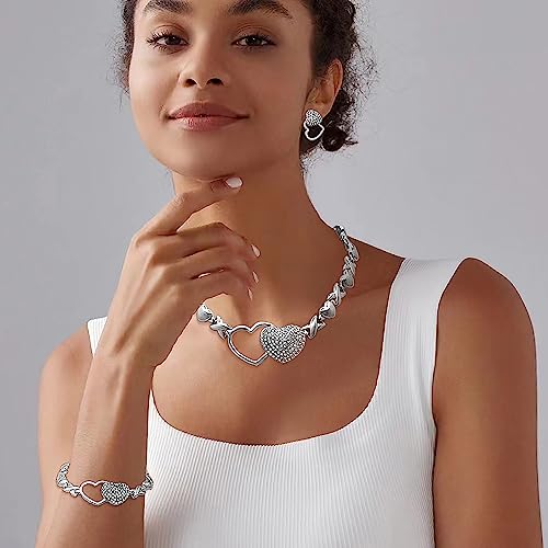 SYHOL Gold Jewelry Set 18K Gold Accessories for Women Jewelry Set Wedding Bridal Fashion Jewelry Sets Women Accessories Bracelets Earrings and Rings Sweetheart Gifts - color: X0091-Silver