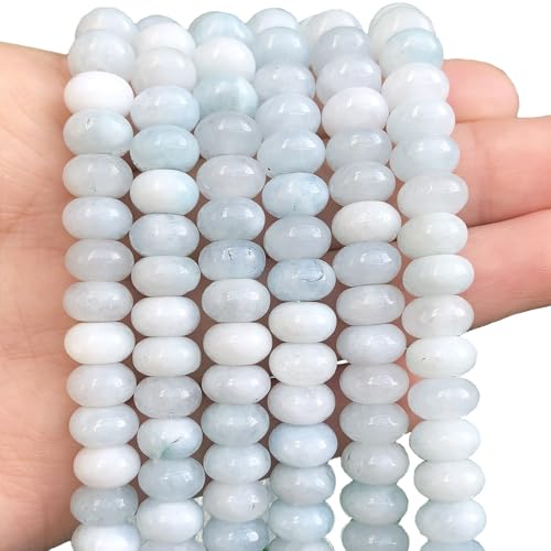 Songxi 5x8mm Natural Aquamarine Stone Rondelle Beads, 75PCS Spacer Round Loose Abacus Beads for Jewelry Making, Gemstone for Bracelet Necklace Earrings, Arts and Crafts - color: Aquamarine