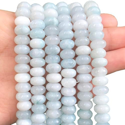 Songxi 5x8mm Natural Aquamarine Stone Rondelle Beads, 75PCS Spacer Round Loose Abacus Beads for Jewelry Making, Gemstone for Bracelet Necklace Earrings, Arts and Crafts - color: Aquamarine
