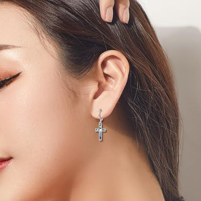 Leverback Earrings Dangle Earrings for Women Dangly Earrings Anniversary Birthday Gifts for Women - style: Cross Earrings with Abalone