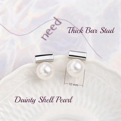 925 Sterling Silver Hoop Handpicked AAA+ Quality 7.5-8mm White Freshwater Cultured Pearl Dangle Drop Earrings Jewelry for Women - color: 8. Silver Plated Bar