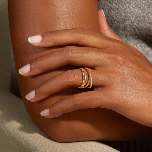 Stackable Gold Rings for Women Non Tarnish Dainty 14K Gold Plated 3PCS Knuckle Rings Set Cubic Zirconia Thumb Rings Trendy Statement Promise Wedding Bands Engagement Rings Size 6 7 8 9 10 - color: Gold-002