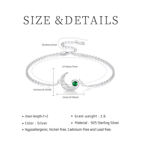 Moon Bracelet for Women 925 Sterling Silver Moonstone/Birthstone Moon Bracelet Butterfly/Dragonfly Bracelet Celtic Moon Butterfly Dragonfly Jewelry Gifts for Women - style: 05-May Birthstone
