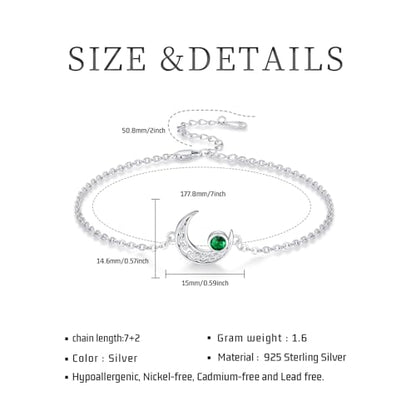 Moon Bracelet for Women 925 Sterling Silver Moonstone/Birthstone Moon Bracelet Butterfly/Dragonfly Bracelet Celtic Moon Butterfly Dragonfly Jewelry Gifts for Women - style: 05-May Birthstone