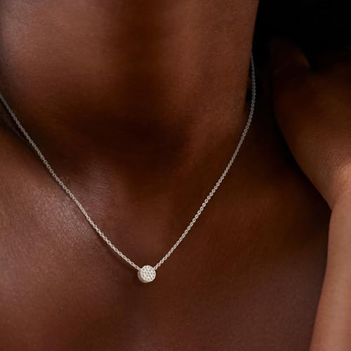 Valloey Rover Gold Necklaces for Women | Dainty 14K Gold/Sterling Silver Plated Cubic Zirconia Star Moon Pendant Necklaces Twist Rope Chain Simple Jewelry for Women - style: Silver-Dot