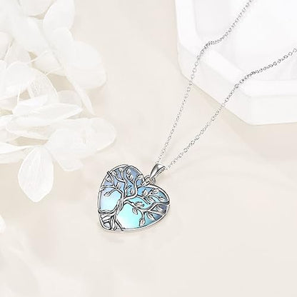 YAFEINI 925 Sterling Silver Moonstone Necklace Filigree Teardrop Pendant Necklace Jewelry for Women Girls - color: L-Heart Tree of Life Moonstone Necklace
