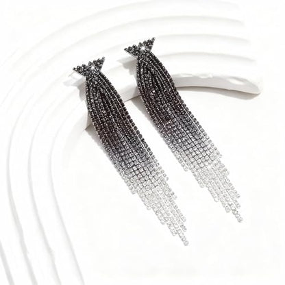 Rhinestone Earrings Prom Earrings for Women Sparkly Long Tassel Chandelier Drop Statement Earring Jewerly Gifts Wedding Party Prom Dresses Accessories - color: B5:black&silver