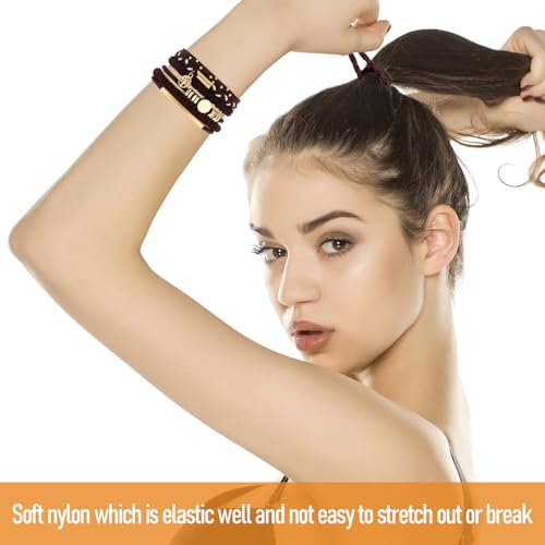 8 PCS Hair Ties Bracelets in 8 Styles, Boho Hair Ties for Thick & Thin Hair, Cute Stretch Bracelets, Dark Coffee Colors Braided Hair Ties for Ponytail Holders, No Damage Elastics - color: K-Boho