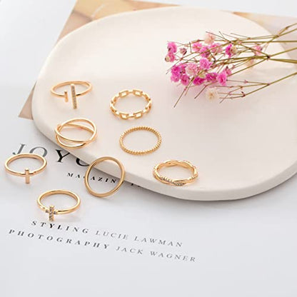 Honsny 14K Gold Plated Stacking Rings Set for Women, Stackable Thumb Rings Thin Dainty Silver Rings for Women Wedding Eternity Band Simple Rose Gold Ring Size 4-11