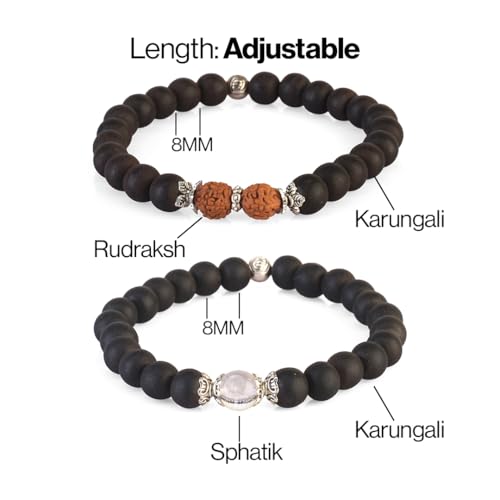 Avoirr 2 Bracelet Set – 8mm Karungali/Ebonywood with Clear Quartz Beads-Rudraksha & Karungali Bracelet | Handcrafted Spiritual Meditation Bracelet | Traditional Energy Balance & Protection Beads | Unisex – Handmade Natural Wooden & Crystal Bracelets for M