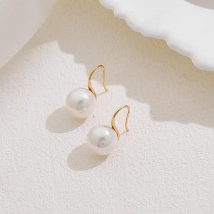Pearl Earrings for Women Minimalist Pearl Drop Earrings Elegant Leverback Dangle Earrings Wedding jewelry Bridesmaid Gifts - style: round-12mm