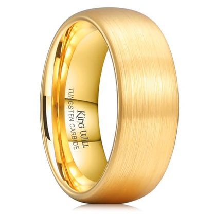 King Will Wedding Band for Men Women, 2/4/6/7/8mm Domed Matte Brushed Tungsten Carbide Rings, Solid/Dual Color Engagement Rings, Comfort Fit - color: Gold-8mm