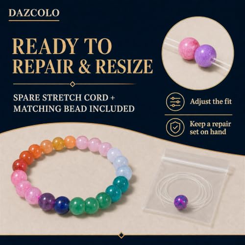 8mm Natural Crystal Stretch Bracelet | Handmade Round Stone Bead Bracelet, Runs Large, Meditation Yoga Gift for Women & Men - color: 7 Chakra