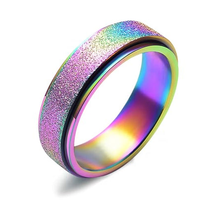 LAOYOU Spinner Anxiety Relief Fidget Ring for Women | 6MM Titanium Stainless Steel Glitter Stress Relieve Calming Rings Non Tarnish Hypoallergenic - color: 1pc Rainbow Color